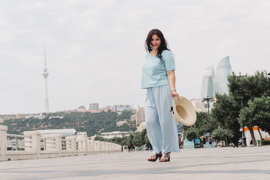 woman wearing pastel outfit